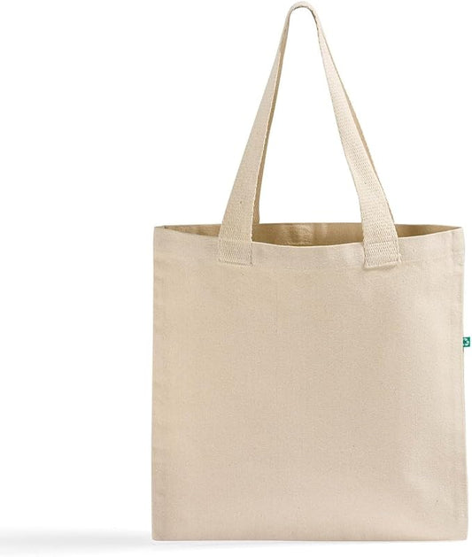 Recycled Canvas Tote Bags with Full Gusset – 6 Pack Reusable Flat Book Bag, Eco Friendly Canvas Tote Bulk,