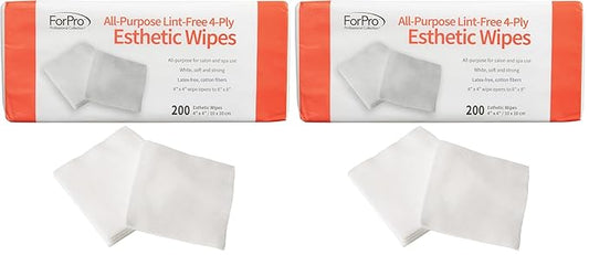 ForPro Professional Collection Esthetic Wipes, 4-Ply, Lint-Free, 200-Count Pack of 2 | 4" x 4" | Non-Woven | Soft & Strong | For Salon & Spa