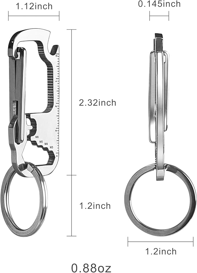 Keychain Carabiner with Bottle Opener, Stainless Steel Carabiner Clip for Car Keys, Mini Multitool Keychain Clip for Men Belt Hook, Heavy Duty Key Chain Ring Clip