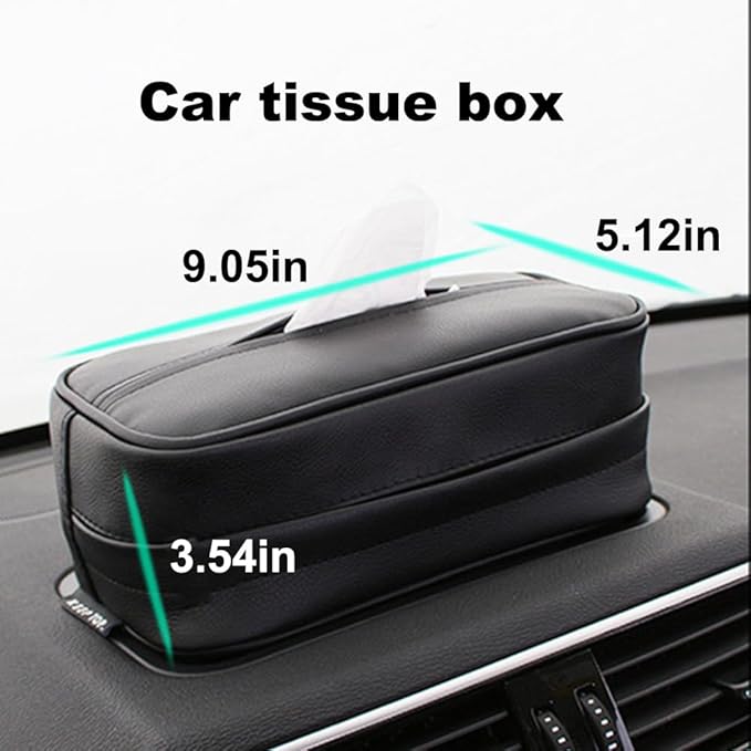 Car Tissue Holder, Travel Napkin Dispenser - PU Leather Fits Most Cars, SUVs, Trucks, and Vans