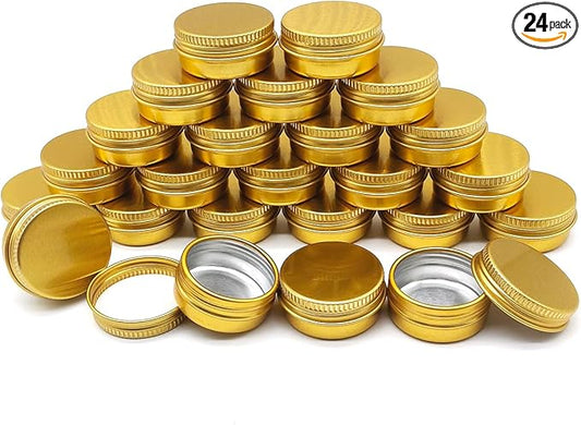 10ml Aluminum Tin Jar, 1/3 oz Makeup Container, 10g Aluminum Screw up Lid Small Round Container Bottle for Cosmetics Lip Balm Cream Toner Eyeshadow Candle Tea Beads, 24 Pack Gold Color Tins
