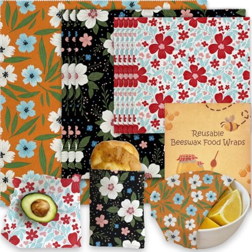 Reusable Beeswax Wraps, Floral Beeswax Wraps, 9 Pack Eco-Friendly Food Storage, Organic, Sustainable, Zero Waste, Plastic-Free, For Sandwich, Snack, Bowl, Bread, Fruit, 1XL, 3M, 5S by Unknown
