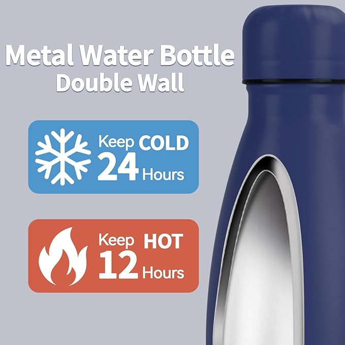 OWS 17oz Insulated Water Bottles Bulk 1/2/4 Pack, Metal Sports Water Bottles, Double Wall Vacuum BPA-Free Flask for School, Sports(navy 1pc)