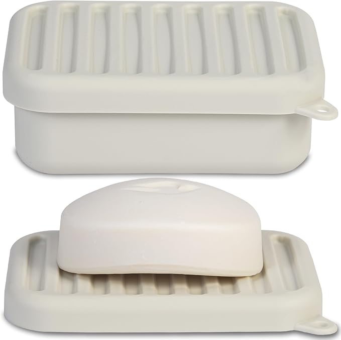 Superior Leak-Proof Silicone Travel Soap Case, Portable Soap Container with Draining Layer, Durable Soap Box, Shatter-Proof Soap Holder for Bathroom, Gym, Travel Size Toiletry (Off White)