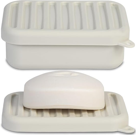 Superior Leak-Proof Silicone Travel Soap Case, Portable Soap Container with Draining Layer, Durable Soap Box, Shatter-Proof Soap Holder for Bathroom, Gym, Travel Size Toiletry (Off White)