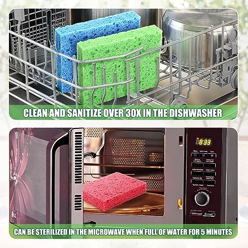 Compressed Natural Cellulose Sponges 24 Pack Regular Size Multicolor Soft Reusable Non-Scratch Long-Lasting Basics Dish Washing Sponges for Kitchen Cookware and Bathroom, DIY Cuts-Out for Fun - Image 4