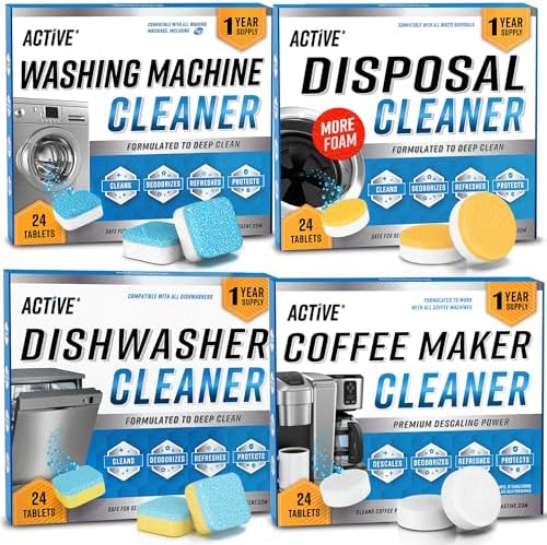 ACTIVE Washer Dishwasher Disposal & Coffee Cleaner Tablets - 96 Tabs Includes Washing Machine Cleaner, Dishwasher, Disposer, Coffee Maker Descale Tabs - Deep Clean & Refresh Appliance - 1 Year Supply by ACTIVE