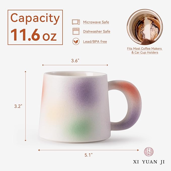 11.6oz Kiln-Change Rainbow Ceramic Coffee Mug, 1340℃ High-Fire Unique Glaze Tea Cup - Lead-Free, Microwave Safe, Unite Gift for Coffee/Tea Lovers & Friends