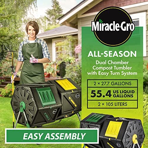 Miracle-Gro Large Dual Chamber Compost Tumbler, 55.4 Gallons – Easy-Turn, Fast-Working System – All-Season, Heavy-Duty, High Volume Composter with 2 Sliding Doors (2 x 27.7 gallons) - Image 2
