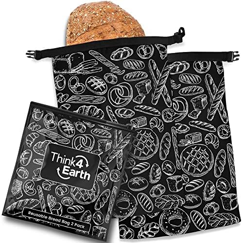 THINK4EARTH® Premium Black Reusable Bread Bags for Homemade Bread – Durable & Washable (2 Pack) by Think4Earth