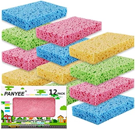 Compressed Cellulose Kitchen Sponges 12Pack，Non-Scratch Biodegradable Natural Colorful Sponge Scrub for Dishes Cleaning,Funny DIY Sponge for Kids by PANYEE