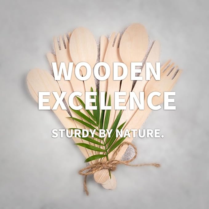 Wooden Compostable Utensils Set - 360 Pieces Wooden Cutlery Set Disposable (180 Forks, 60 Knives, 120 Spoons), Eco Friendly ＆ Plastic-free, 100% Biodegradable Utensil Bulk for Party