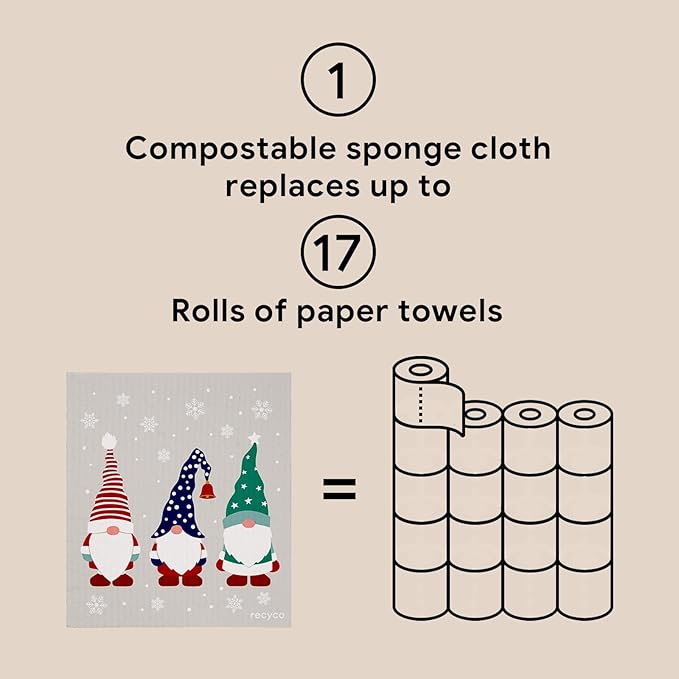 RECYCO Swedish Dishcloths for Kitchen | 4 Pack Cookie Joy Washable Dish Rags | Cellulose Reusable Cleaning Paper Towels | Absorbent Counter Dish Cloth Sponge Kitchen Wipes, 8" L x 7" W