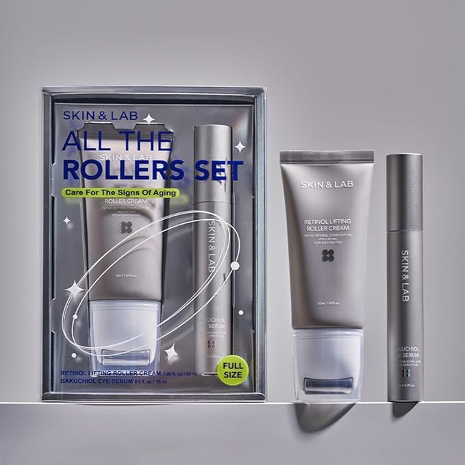 [SKIN&LAB] Anti-aging Rollers Duo Set, includes Bakuchiol Eye and Retinol Lifting Roller, Korean Vegan Skincare Gift Set, Gift for women, Christmas skincare gift set