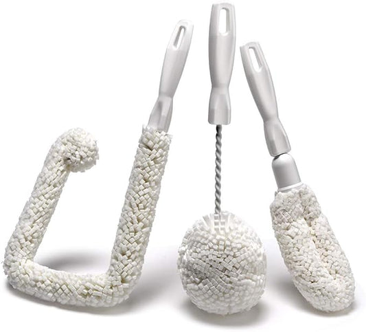 Set of 3 Glassware Cleaning Brush Kit - Non-Scratch, Foam Wine Glass Cleaning Brush Set for Glassware, Decanter, Mug, Stemware - for Home, Restaurant, Bar, Hotel - by FryOilSaver Co.