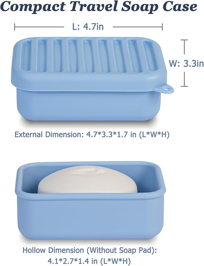 Superior Leak-Proof Silicone Travel Soap Case, Portable Soap Container with Draining Layer, Durable Soap Box, Shatter-Proof Soap Holder for Bathroom, Gym, Travel Size Toiletry (Blue)