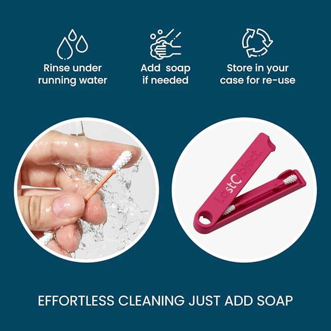 LastSwab® Reusable Cotton Swabs for Ear Cleaning - The Sustainable and Sanitary Alternative to Single-Use - Zero Waste and Easy to Clean - Comes with a Convenient Travel Case Holder - Red