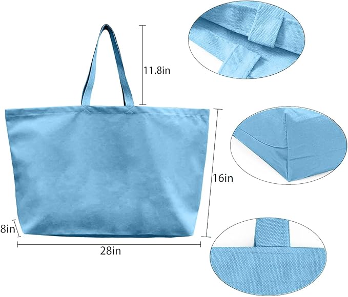 Large Canvas Tote Bag-Extra Big Shopping Beach Totes Bags Reusable Largest Grocery Plain Solid Bag 28"x8"x16"