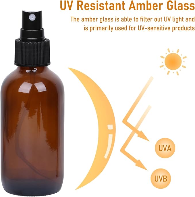 120ml Glass Spray Bottles with Fine Mist Sprayer 24Pack, Small Amber Glass Spray Bottles 4 oz for Perfumes,Cleaning Products,Pet Spray (4fl.oz, Set of 24)