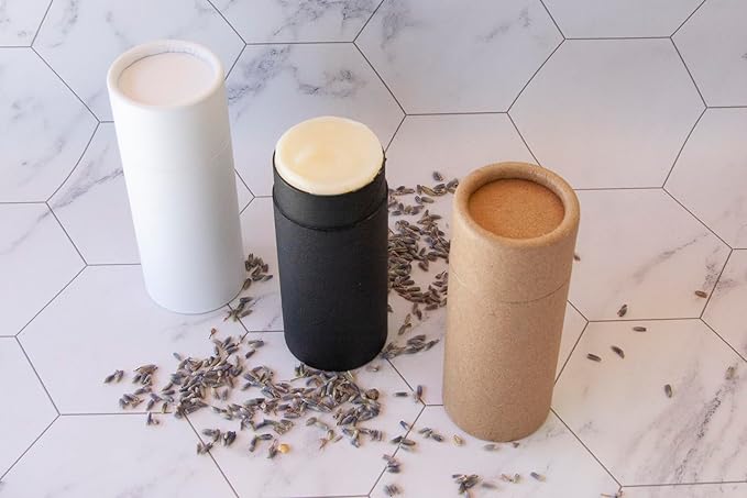 GreenWay 2.5oz / 70g Kraft Paperboard Deodorant Tubes With Lids - 12 Pack Solid Perfume Refillable DIY Cosmetic Containers - Lotion Empty Holder Tubes - Brown