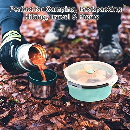 ColorCoral Collapsible Camping Bowl with Lid & Fork Silicone 42oz,2-Pack - Image 2