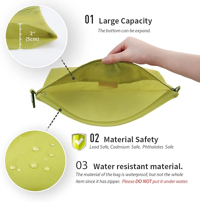 pack all Water-resistant Material Zipper Pouch, Mesh Zipper Bags for Storage, Travel, Office (Green, Small)