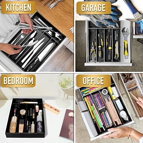 Besilord Bamboo Silverware Holder - Drawer Organizer with 5 Slots (Black) - Image 6