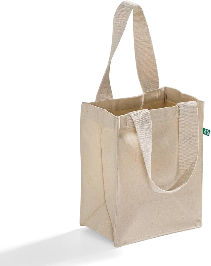 Recycled Canvas Book Bag with Full Gusset – 6 Pcs Eco-Friendly Reusable Tote Bags with Shoulder Straps, Bulk