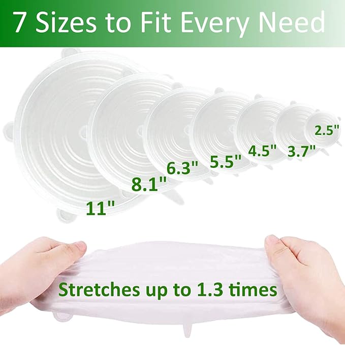 Silicone Stretch Lids, 6-Pack of Same Size 8.1 Inch Lids, BPA Free, Leakproof Reusable Silicone Lids for Various Shapes of Containers and Food Covers