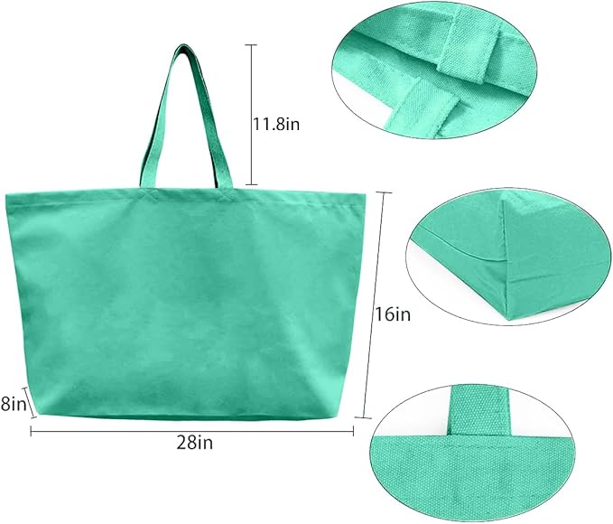 Large Canvas Tote Bag-Extra Big Shopping Beach Totes Bags Reusable Largest Grocery Plain Solid Bag 28"x8"x16"
