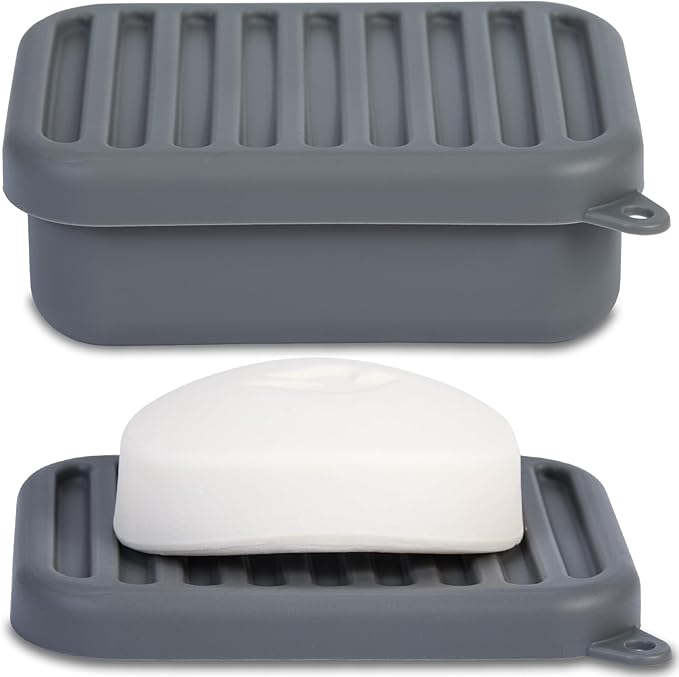 Superior Leak-Proof Silicone Travel Soap Case, Portable Soap Container with Draining Layer, Durable Soap Box, Shatter-Proof Soap Holder for Bathroom, Gym, Travel Size Toiletry (Dark Grey)