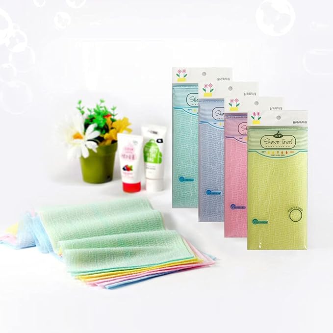 Premium Exfoliating Washcloth Towel 2 Color-Mint Pink Korean Loofah Bath Sponge Long Back Scrubber African Bath Sponge African Long Net for Shower/It Becomes Softer as You use.by NOPIGO
