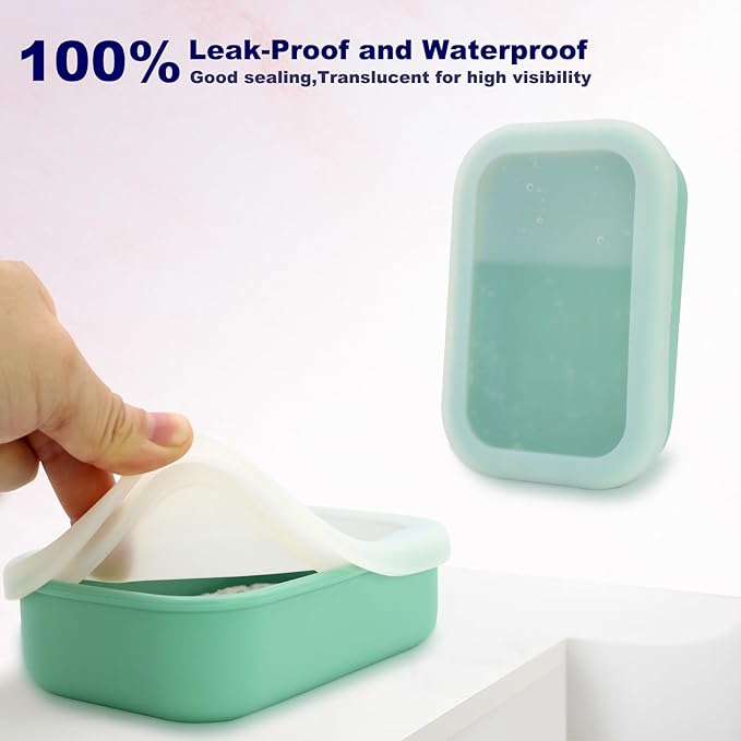 Leak Proof Travel Soap Case,Solid Shampoo Bar Holder, Silicone Soap Container with Draining Layer, Portable Bar Soap Holder for Bathroom, Camping, Gym, Easy to Clean (Green, Large)