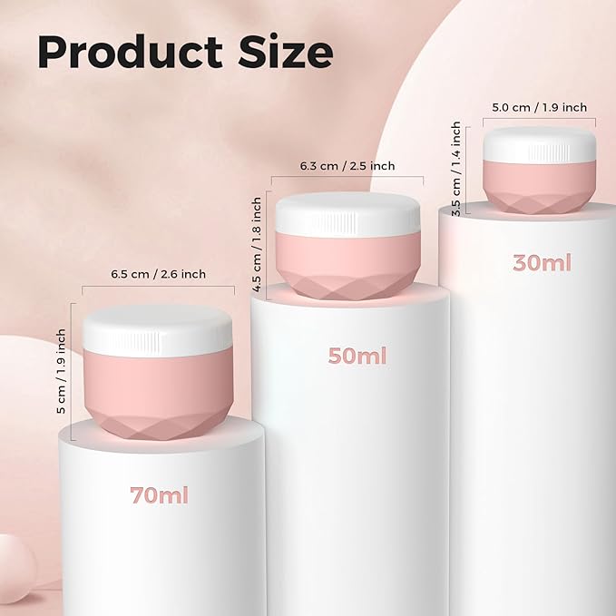 Travel Containers for Toiletries, 4-Pack TSA Approved Silicone Jars (1.7oz) - BPA Free Leakproof Cosmetic Containers for Creams, Lotion, Skincare & Makeup with Bonus Waterproof Bag