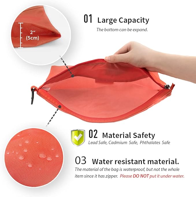 pack all Water-resistant Material Zipper Pouch, Mesh Zipper Bags for Storage, Travel, Office (Orange, Medium)