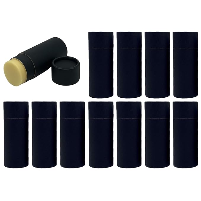 GreenWay 2.5oz / 70g Kraft Paperboard Deodorant Tubes with Lids - 12 Pack Solid Perfume Refillable DIY Cosmetic Containers - Deodorant Containers Lotion Tubes Empty Holder Kraft - Black