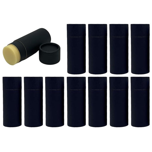 GreenWay 2.5oz / 70g Kraft Paperboard Deodorant Tubes with Lids - 12 Pack Solid Perfume Refillable DIY Cosmetic Containers - Deodorant Containers Lotion Tubes Empty Holder Kraft - Black