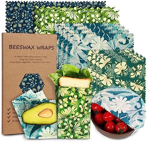 Reusable Beeswax Wrap, 11 Pack Eco-Friendly Beeswax Wraps For Food, Organic, Sustainable, Biodegradable, Zero Waste, Plastic-Free Food Storage (Flowers and Leaves) by celsirex