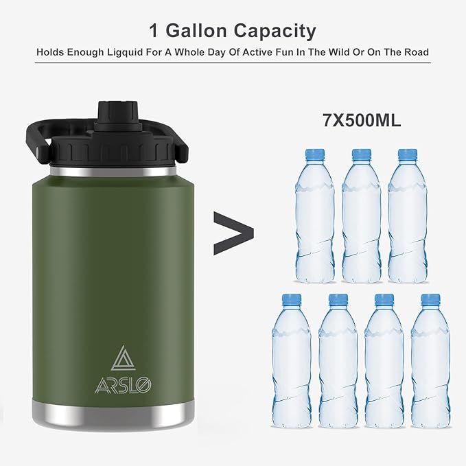 large Insulated Water Jug With Handle, One Gallon Insulated Water Bottle, 1 Gallon Stainless Steel Water Jug