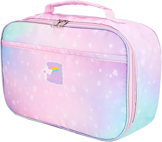 Lunch Box Kids, 11" L x 7" W x 3.5" H, Waterproof Reusable Insulated Lunch Bag for Girls, Cooler Bento Boxes Containers & Snacks for Elementary School Travel (Galaxy Pink)