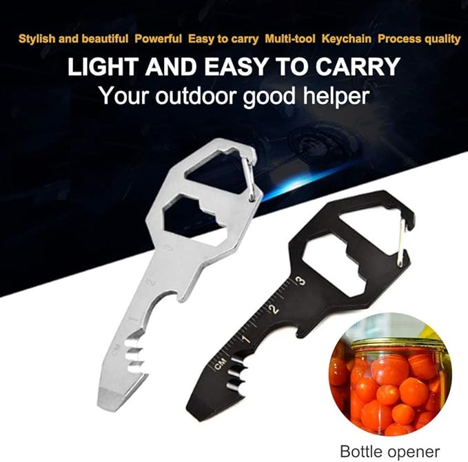 2PCS Keychain Bottle Opener Multi Tool, 100% Stainless Steel EDC Gadget, 6 Tools in 1 [Bottle Opener, Wrench, Screw Driver, Metric Ruler,Cord Cutter] Universal Everyday Carry Pocket and Backpack Tool