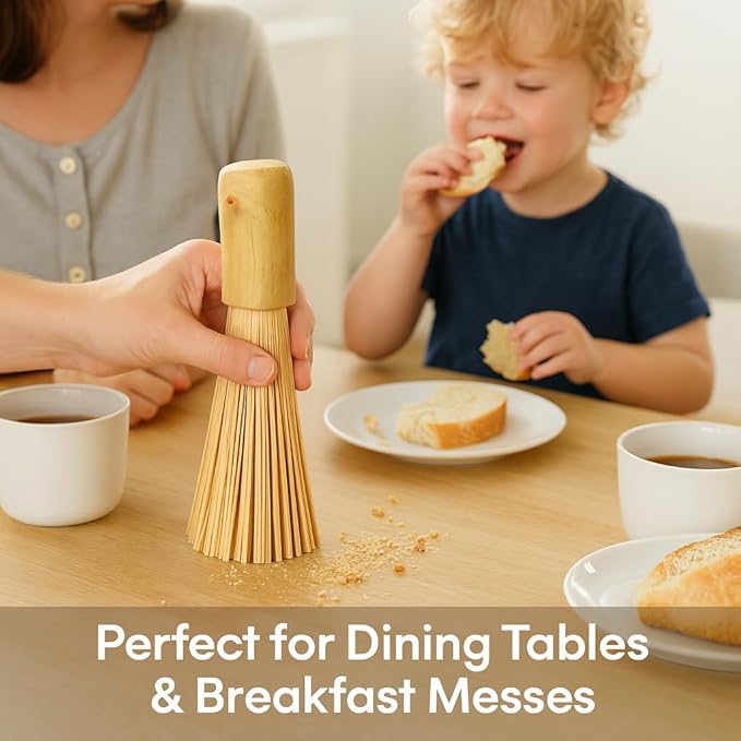 Natural Bamboo Kitchen Brush – Multi-Purpose Crumb Brush for Counters, Tables & Shelves | Eco-Friendly, Durable, Lightweight | Set of 2 (9 Inch)