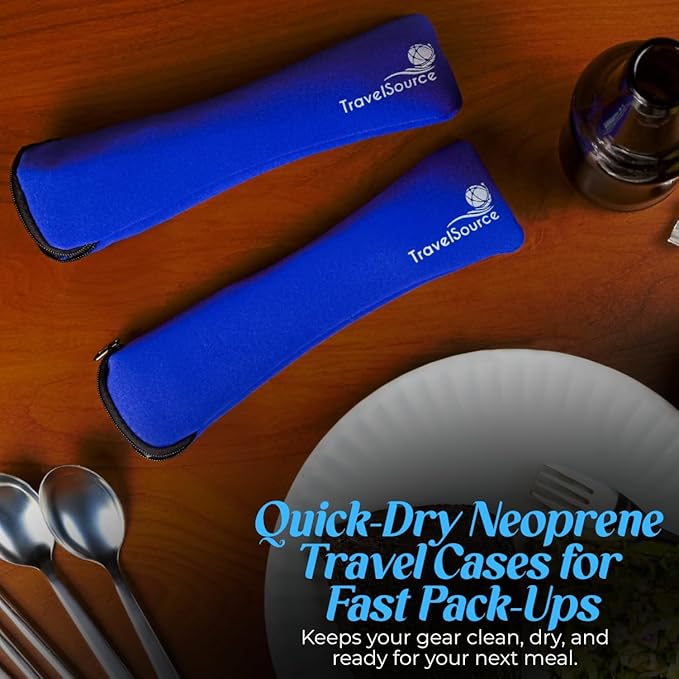 Travel Utensils With Case - Metal Camping Silverware Cutlery Set - Reusable & Portable Fork Knife Spoon Flatware & Chopsticks For Lunch Box, Backpacking (2 Cases)