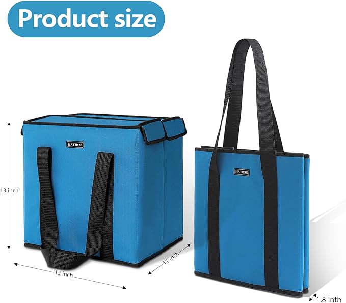 HATHOR Hot Cold Insulated Grocery Bags Reusable Stackable Collapsible Foldable Cooler Boxie Bag Shoping Totes for Groceries in Car, Frozen Food & Travel
