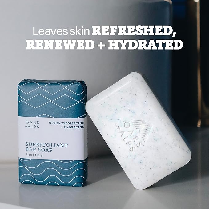 Oars + Alps Superfoliant Exfoliating Men's Bar Soap, Dermatologist Tested and Made with Clean Ingredients, Travel Size, 6 Pack, 6 Oz Each