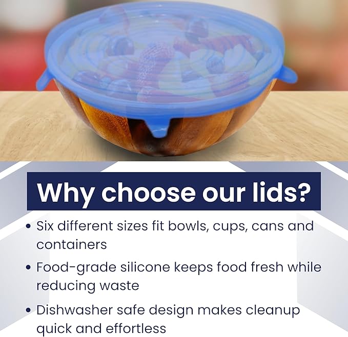 Silicone Stretch Lids - Bowl Covers - Reusable Food Storage - Microwave Safe Silicone Lids - Food, Can Covers - Kitchen Gadgets - Dishwasher Safe Elastic - Pack of 6