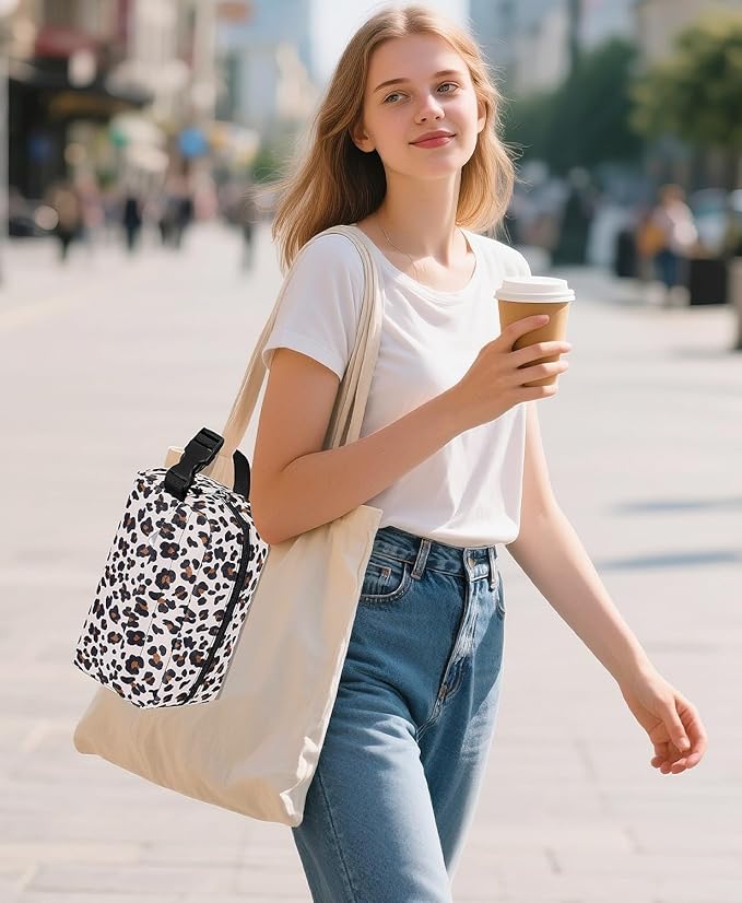 Small Insulated Snack Bag Lunch Box,Collapsible Reusable Small Lunch Bag with Snap Buckle Handle for Beach Travel Picnic,Leopard Print 5-Can(3L)