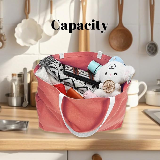 Large Canvas Tote Bag - Reusable Grocery Bag Foldable Heavy Duty Shopping Bag for DIY Art Crafts Painting Embroidery