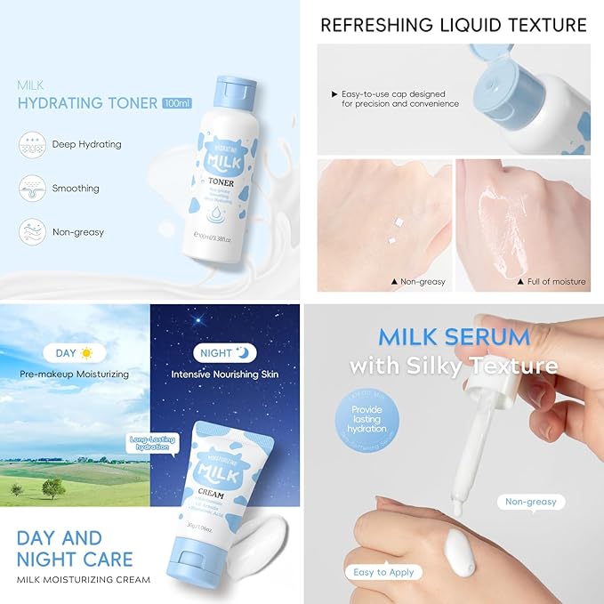 Milk Skincare Set, Travel Size Milk Skin Care Products Skin Care For Teens 10-12 (Milk Set D)