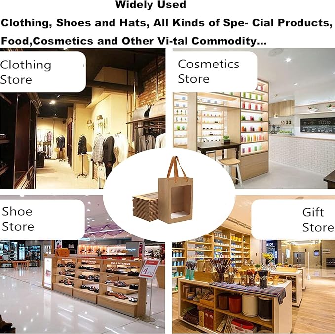 BallHull 40 Pcs Brown Paper Gift Bags with Transparent Window, 9.84"x7.0"x5.12" Kraft Shopping Bags with Handles for Present, Festivals Party